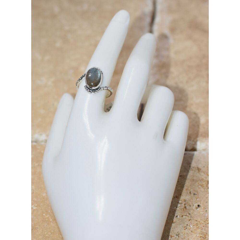 Rarities Sterling Silver Labradorite & Moonstone Halo Ring Size 9 NWT